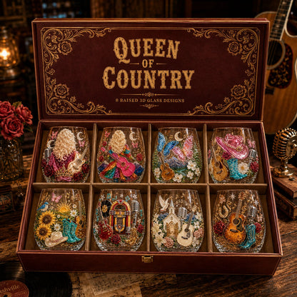 🤠 Queen of Country 1946–2026 3D Glass Collection | 8 Inspired Country Designs with Raised Guitars, Butterflies, Boots, Florals & Vintage Music Details 🎸✨