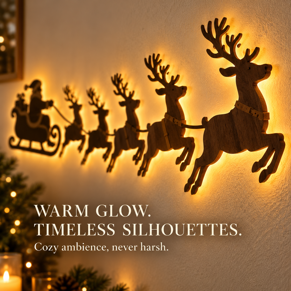 🦌✨Santa & 6 Reindeer LED Wall Décor – Peel, Press & Glow