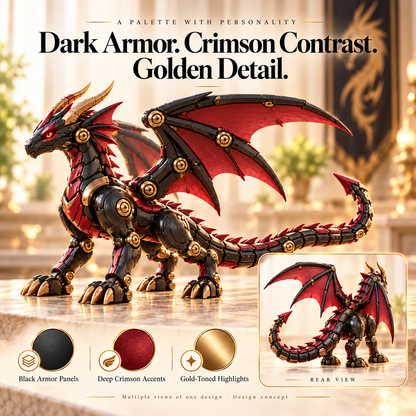 🔥LAST DAY 49% OFF -🐉 Mechanical Dragon Egg – Black & Crimson Dragon with Folding Wings & Armored Details