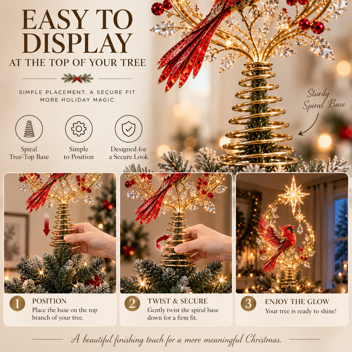 🐦Lighted Cardinal Christmas Tree Topper – Meaningful Holiday Décor & Memorial Gift🌟