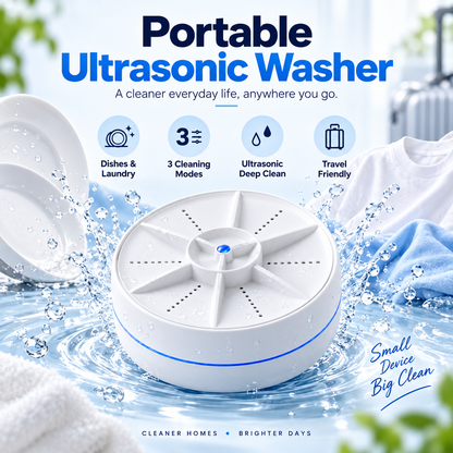 🫧Portable Ultrasonic Washer – Dishes & Small Laundry, 3 Modes