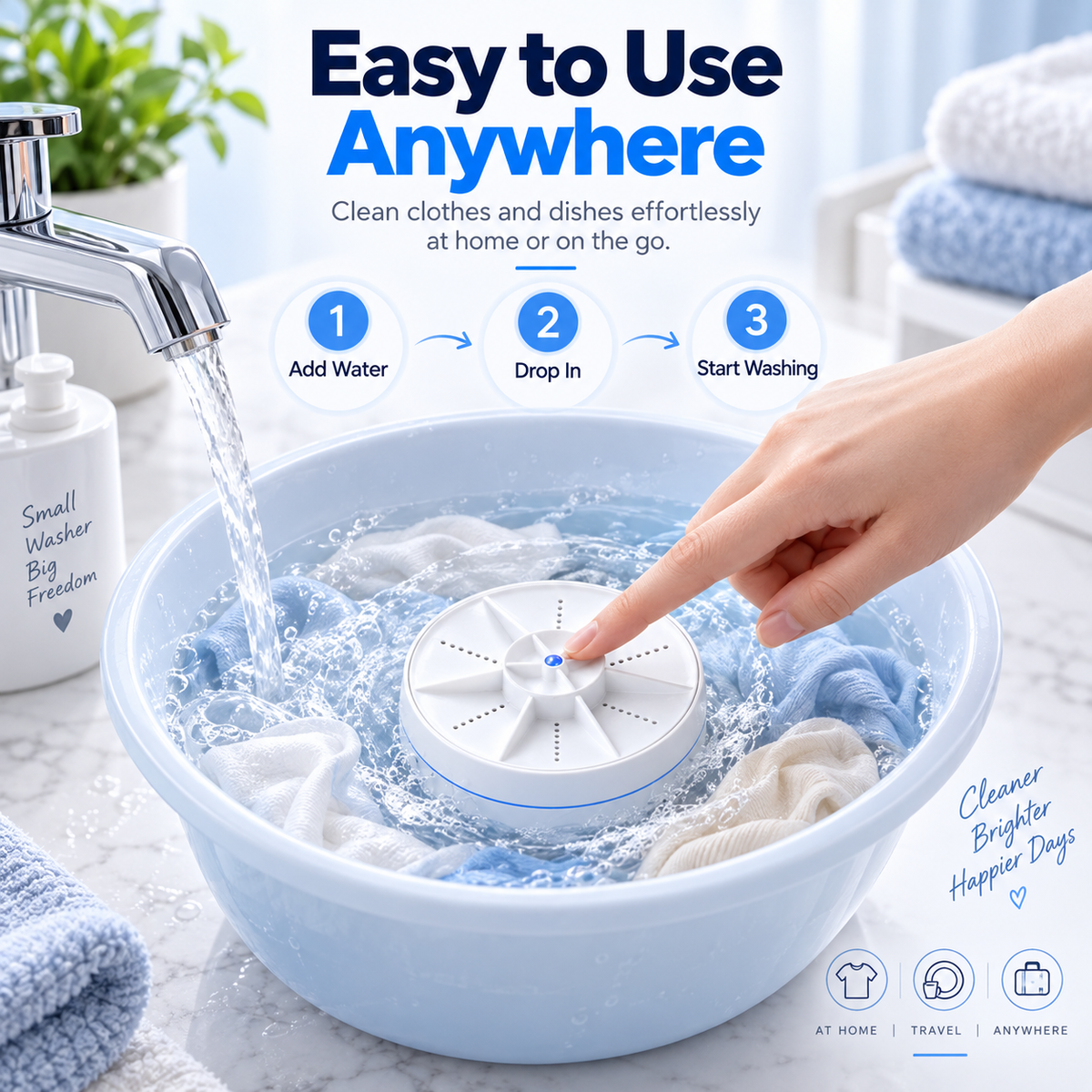 🫧Portable Ultrasonic Washer – Dishes & Small Laundry, 3 Modes