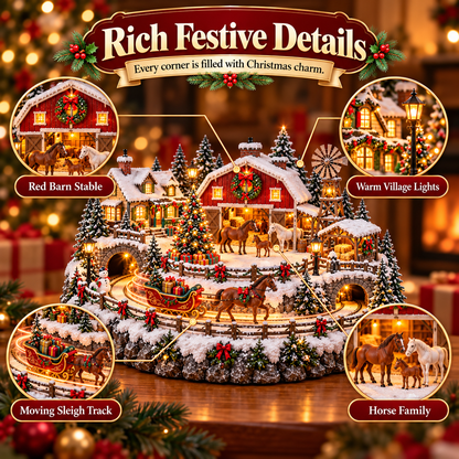 🐎 Christmas Horse Sleigh Farm Village – Lighted Equestrian Holiday Scene