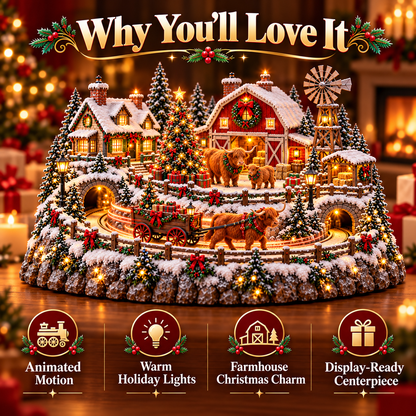 🐮 Highland Cow Christmas Farm Village – Lighted Farmhouse Holiday Scene