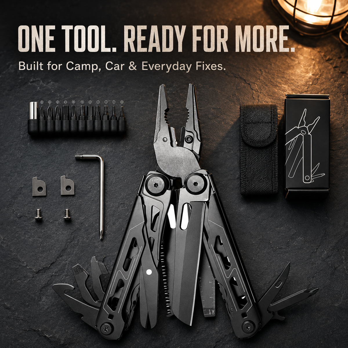 🛠️16-in-1 Camping Multi-Tool with Full-Size Scissors & Carrying Pouch