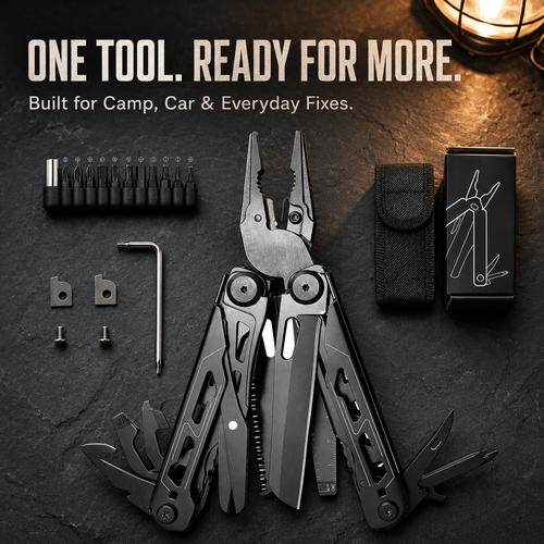 🛠️16-in-1 Camping Multi-Tool with Full-Size Scissors & Carrying Pouch