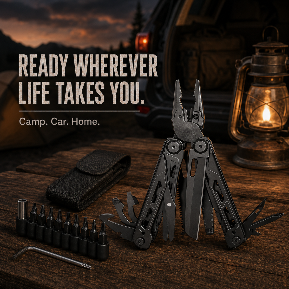 🛠️16-in-1 Camping Multi-Tool with Full-Size Scissors & Carrying Pouch
