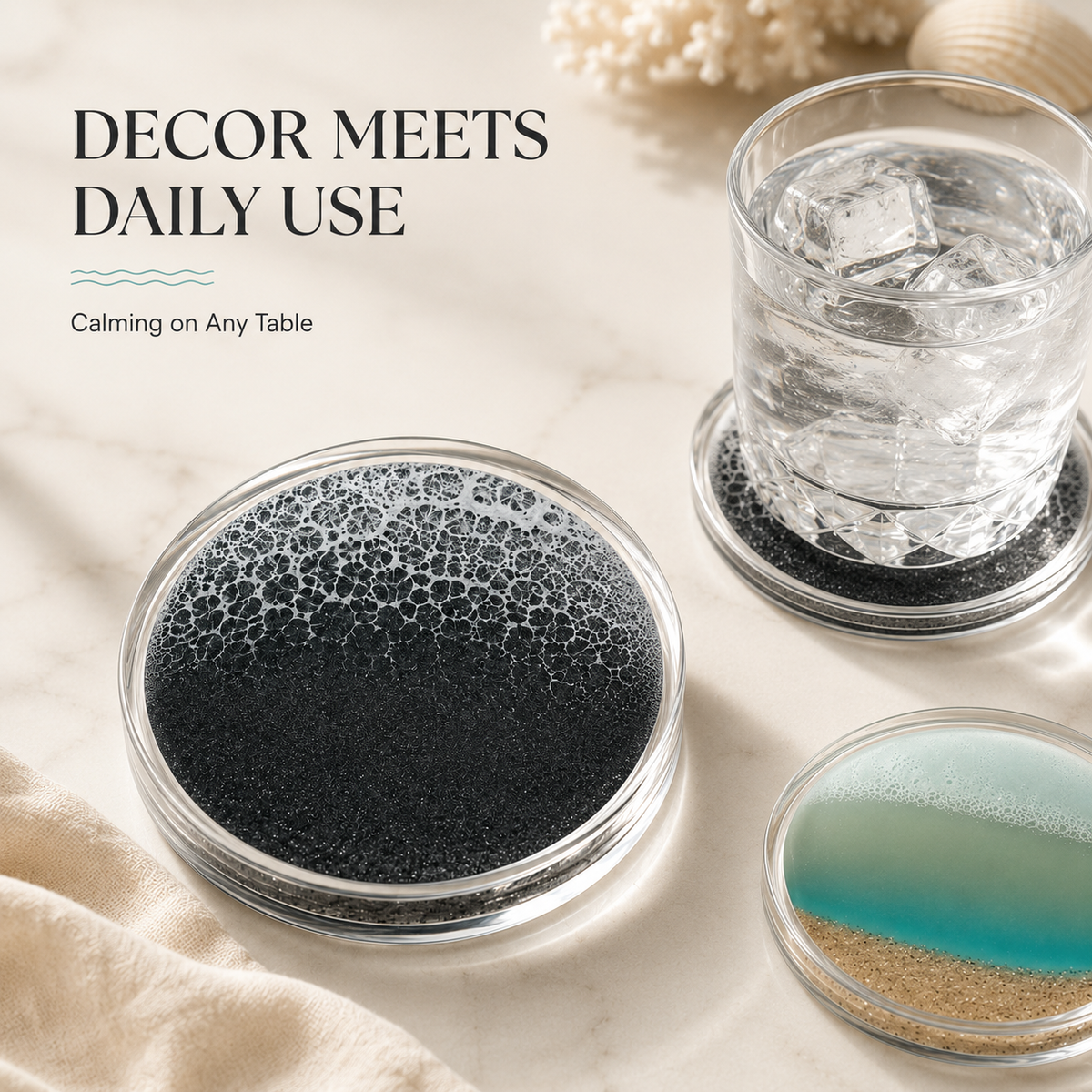 ✨ Handmade Liquid Sand Acrylic Coaster – Moving Ocean-Inspired Table Art