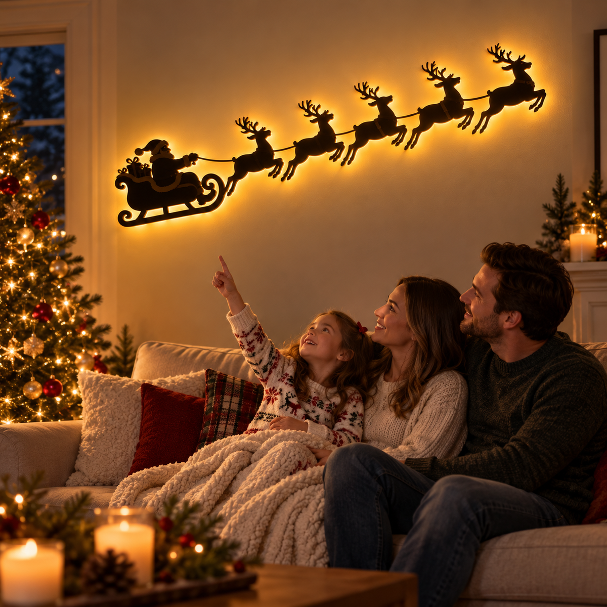 🦌✨Santa & 6 Reindeer LED Wall Décor – Peel, Press & Glow