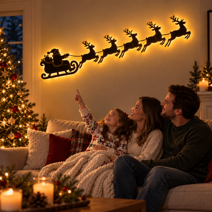 🦌✨Santa & 6 Reindeer LED Wall Décor – Peel, Press & Glow
