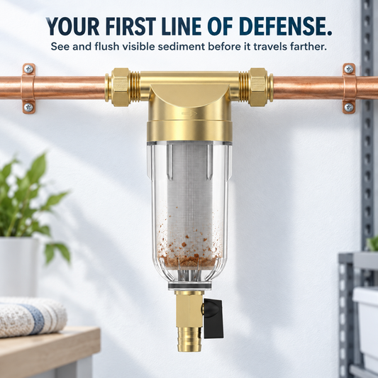 ✨ Whole House Spin-Down Sediment Filter – Flushable Pre-Filter for Sand, Rust & Debris | 1/2" & 3/4"
