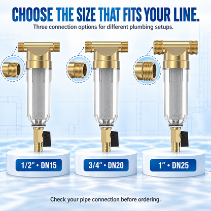 Whole House Spin-Down Sediment Filter – Flushable Pre-Filter for Sand, Rust & Debris | 1/2" & 3/4"