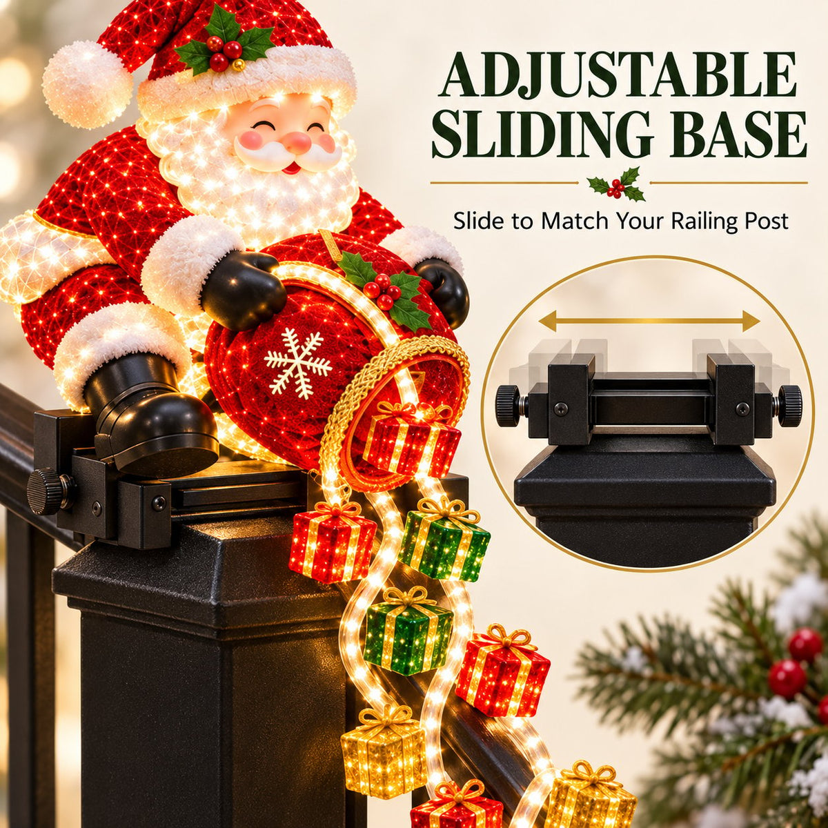 🎅 Santa Magic Gift Cascade Railing Light – Lighted Christmas Delivery Scene