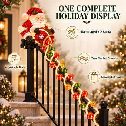 🎅 Santa Magic Gift Cascade Railing Light – Lighted Christmas Delivery Scene
