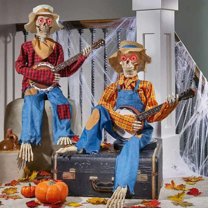💀 Animated Banjo Skeleton Duo – Motion & Sound Activated Halloween Decor