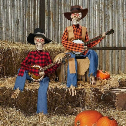 💀 Animated Banjo Skeleton Duo – Motion & Sound Activated Halloween Decor