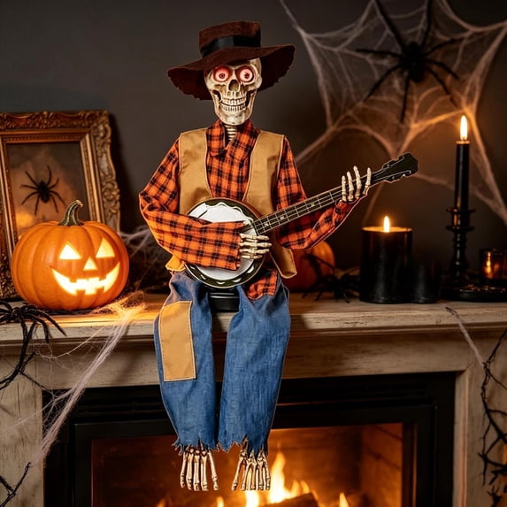 💀 Animated Banjo Skeleton Duo – Motion & Sound Activated Halloween Decor