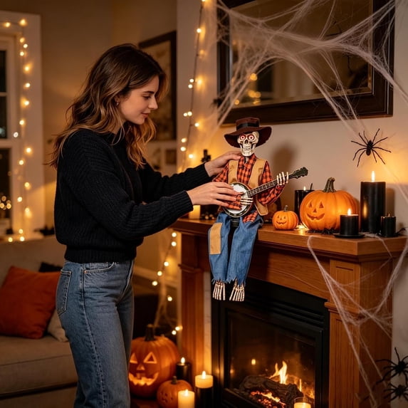 💀 Animated Banjo Skeleton Duo – Motion & Sound Activated Halloween Decor