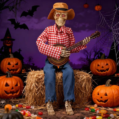 💀 Animated Banjo Skeleton Duo – Motion & Sound Activated Halloween Decor