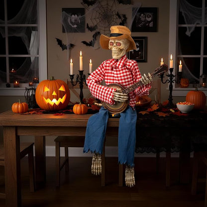💀 Animated Banjo Skeleton Duo – Motion & Sound Activated Halloween Decor