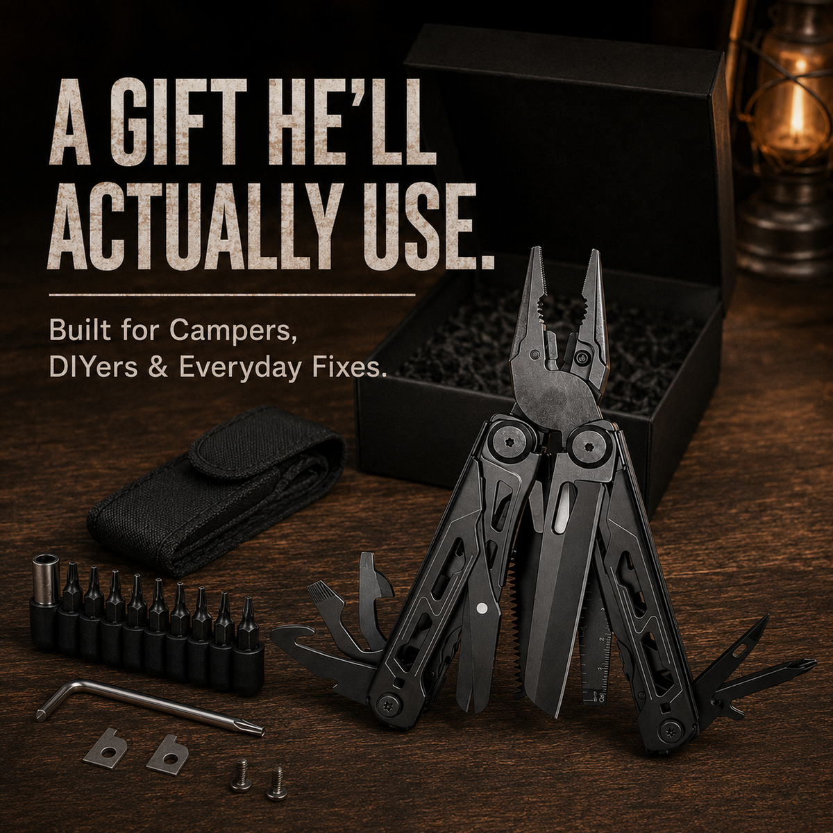 🛠️16-in-1 Camping Multi-Tool with Full-Size Scissors & Carrying Pouch