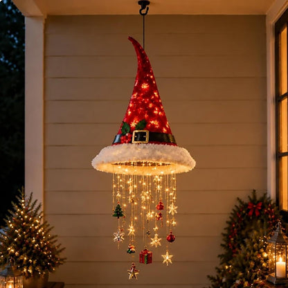 🎄🎅 Lighted Christmas Hanging Chandelier – Tree & Santa Hat Holiday Décor
