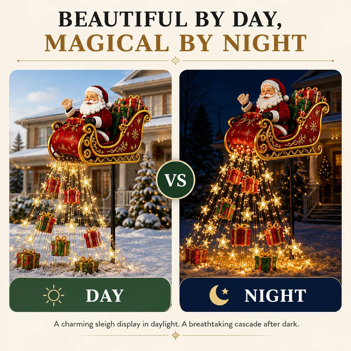 🎅2026 New Santa’s Flying Sleigh Gift Cascade – Solar Christmas Garden Light✨