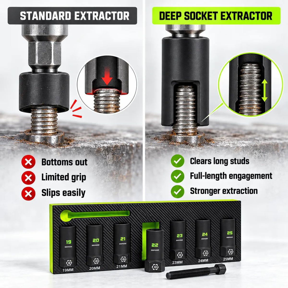 🔩 26-Pc Deep Socket Extractor Bundle — 4–25mm Metric, 1/4', 3/8' & 1/2' Drive