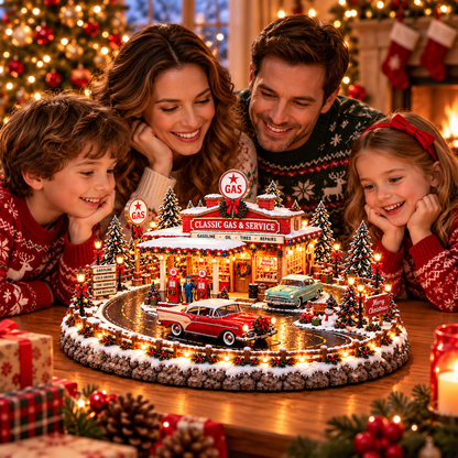 🚗🎄 Christmas Classic Gas Station Village™ – Lighted Vintage American Gas Station with Classic Cars