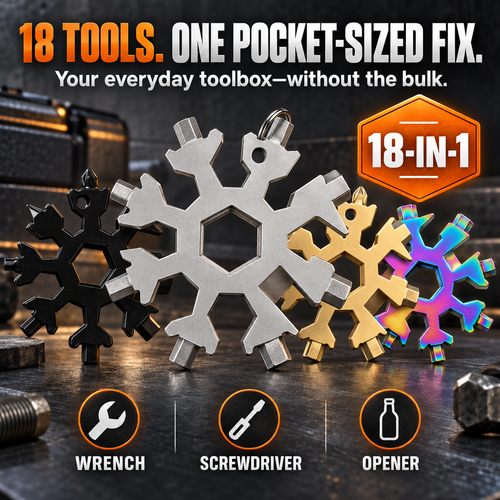 ❄️ 18-in-1 Snowflake Multi-Tool – Pocket-Sized Wrench, Screwdriver & EDC Tool
