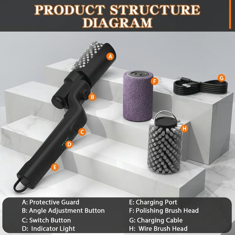 🔥Electric BBQ Grill Brush Cordless and Rechargeable Stainless Steel Bristles,Two Cleaning Brushes,Adjustable Angle