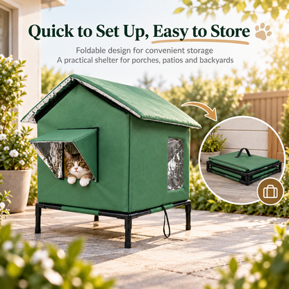 🐱 LIMITED-TIME 50% OFF! ✨ All-Weather Elevated Outdoor Cat House – Waterproof, Thermal Lining, Foldable