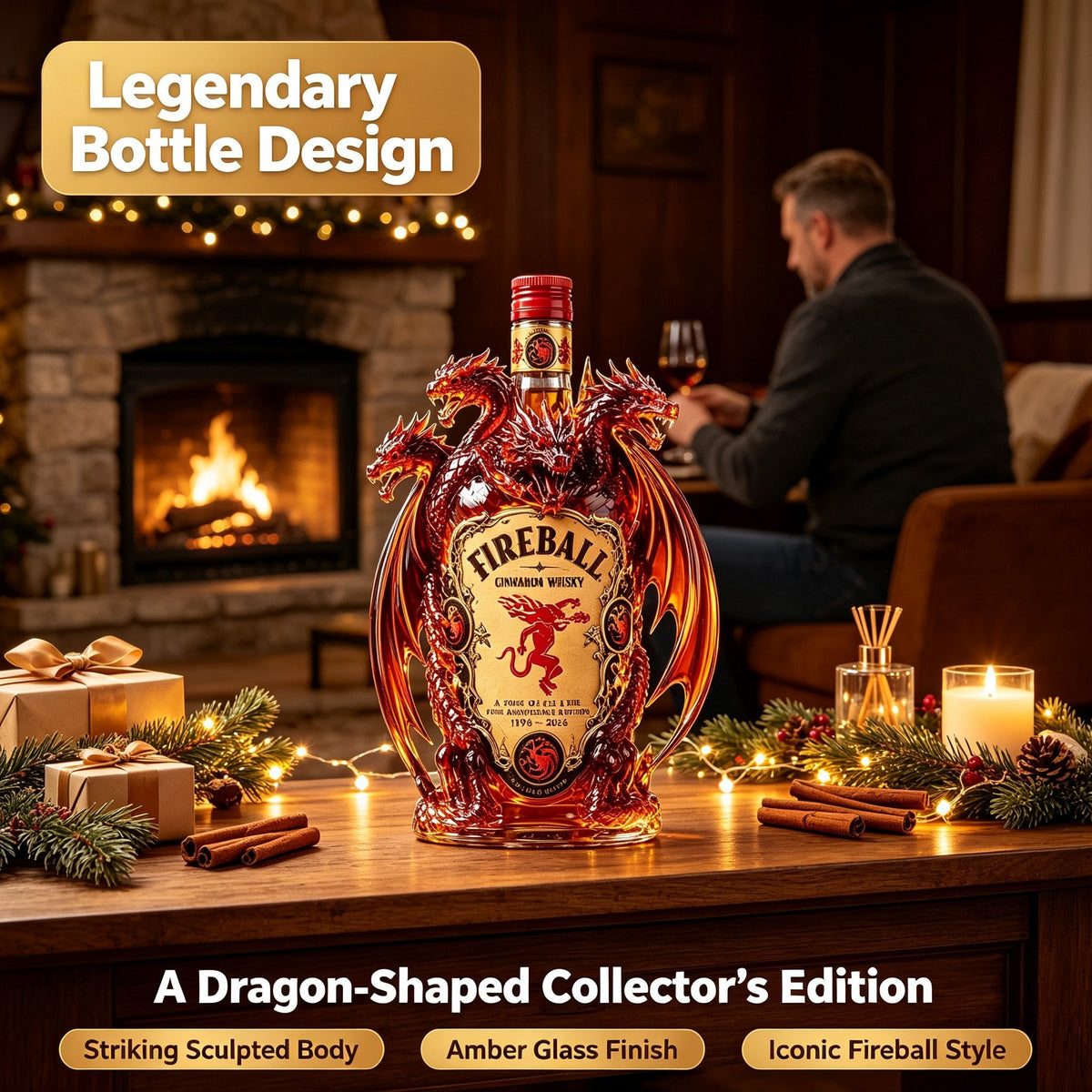 🐉 Dragon Sculpted Collector Bottle – Amber Home Bar Display