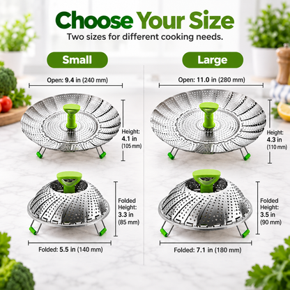 🥦 Expandable Folding Steamer Basket – Adjustable Stainless Steel Cooking Insert, 2 Sizes