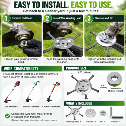 🌿 Steel Wire Weeding Head – Clean Driveways, Paver Gaps & Garden Edges with Less Hassle