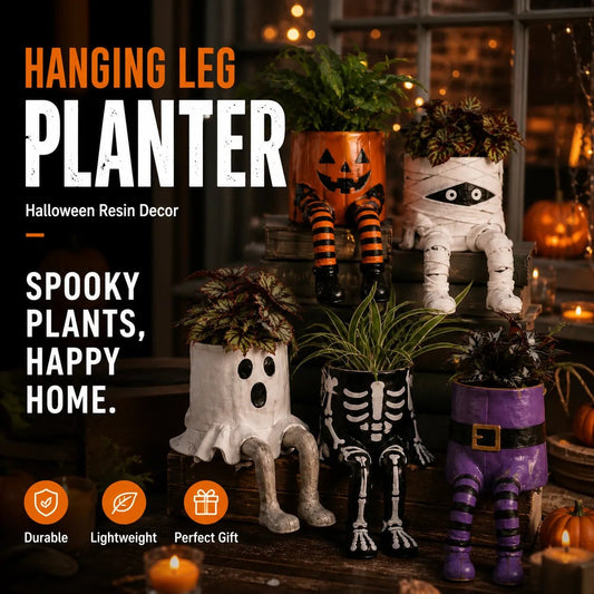 🎉49% OFF – 🎃 Halloween Hanging Leg Planter | Hand-Painted Resin Character Pot for Succulents, Shelves, Desks, Porches & Spooky Seasonal Displays 🪴