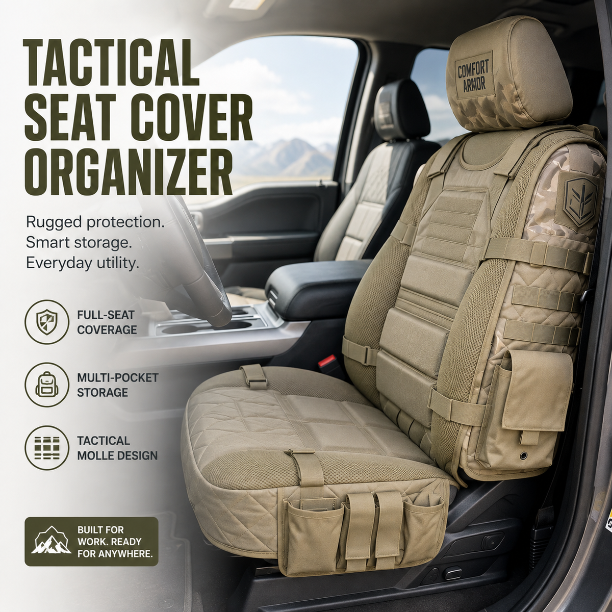 🚗 MOLLE Car Seat Organizer – Tactical Storage & Seat Back Protection