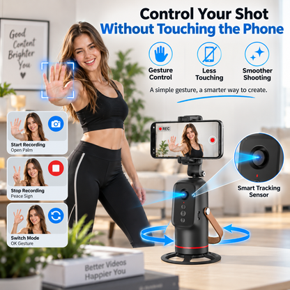 📱360° Auto Face Tracking Phone Holder – ✨Gesture Control Hands-Free Vlogging Stand