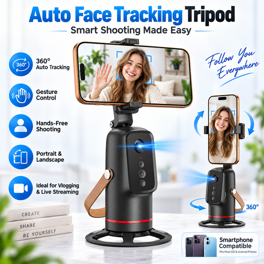 📱360° Auto Face Tracking Phone Holder – ✨Gesture Control Hands-Free Vlogging Stand