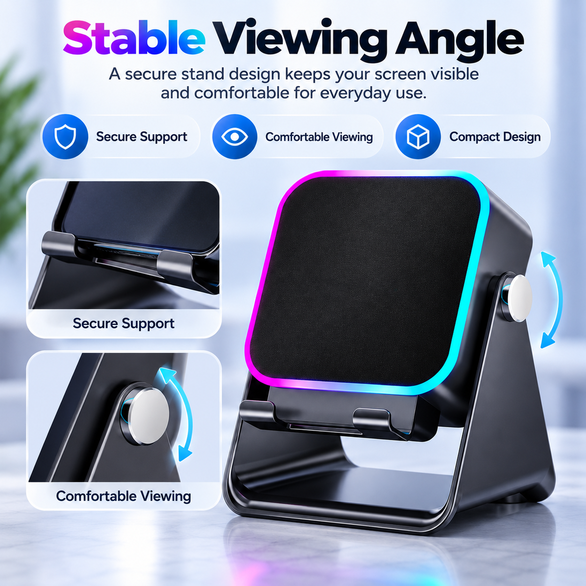 🎵 RGB Induction Speaker Phone Stand – Bluetooth 5.3, 5000mAh Battery & Ambient Light