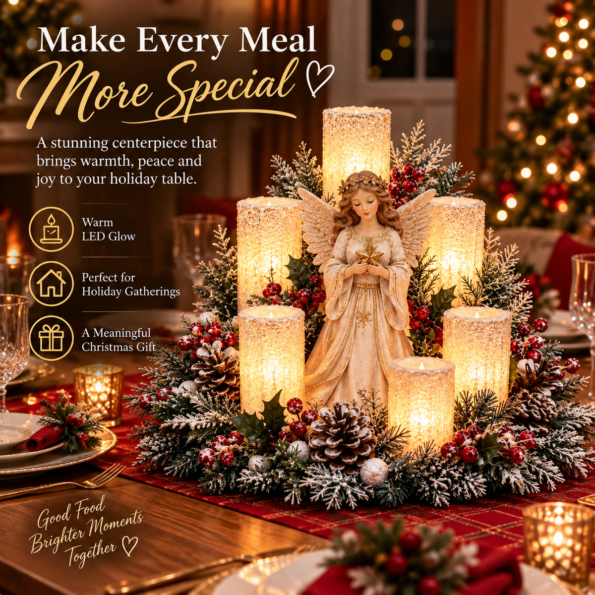 🌲Lighted Christmas Centerpiece — 7 Styles, Candle-Style Holiday Decor