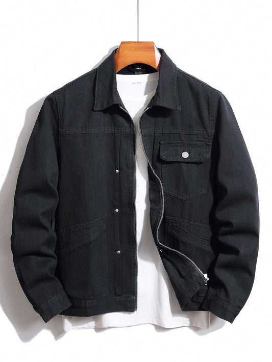 Men Flap Pocket Denim Jacket Without Tee