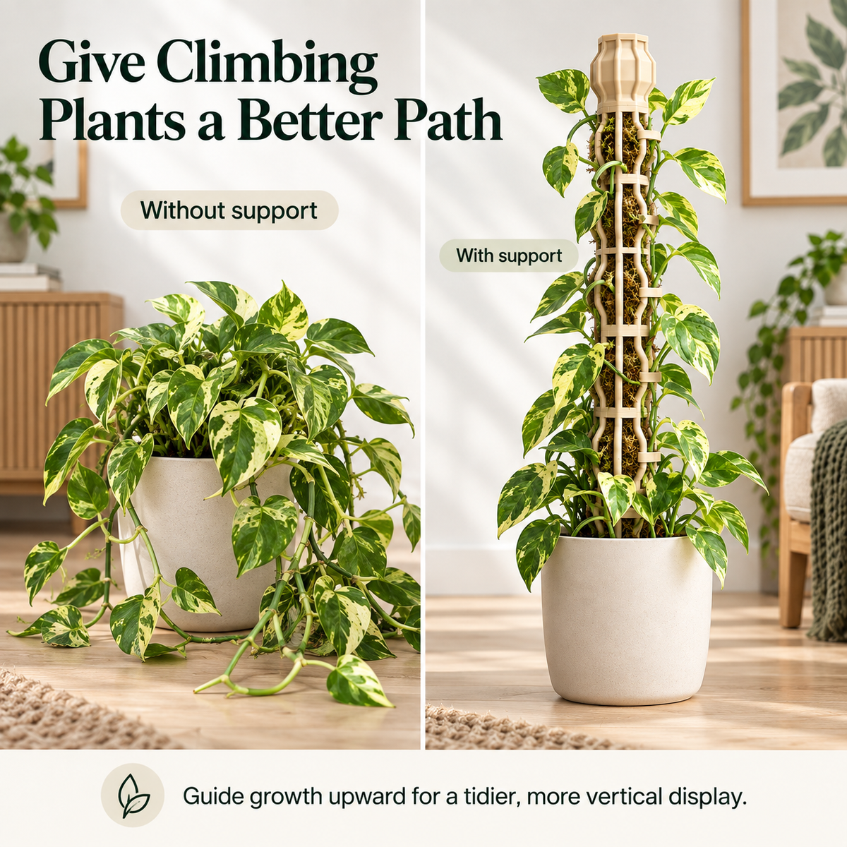 Stackable Climbing Plant Support Pole – Vine Clips, Moss Fill & Top Watering Design