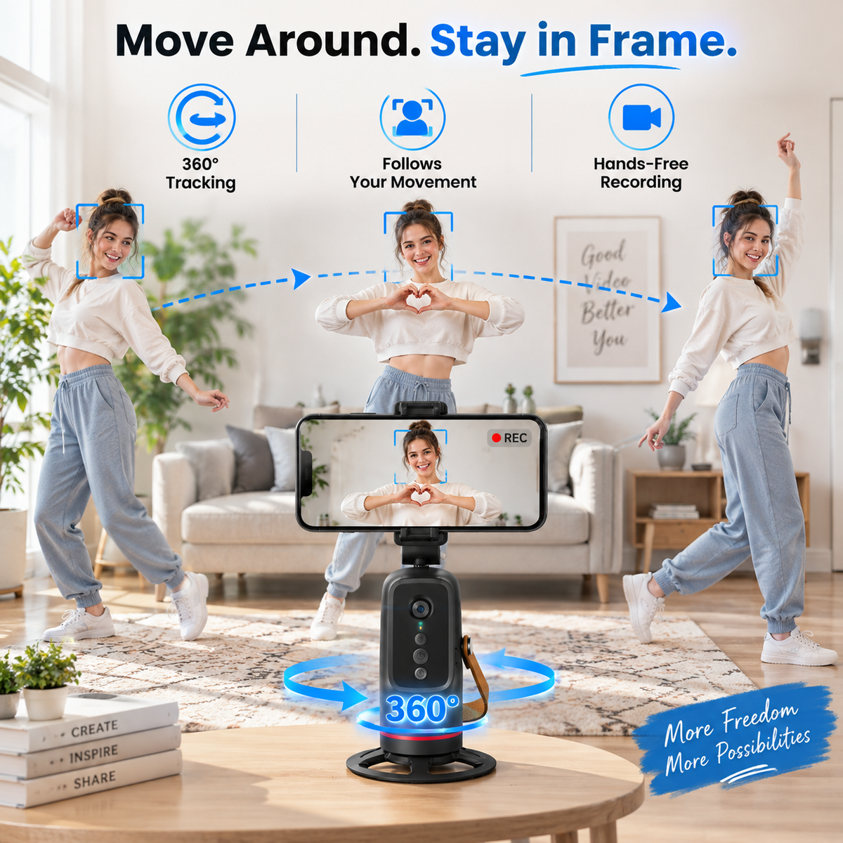 📱360° Auto Face Tracking Phone Holder – ✨Gesture Control Hands-Free Vlogging Stand