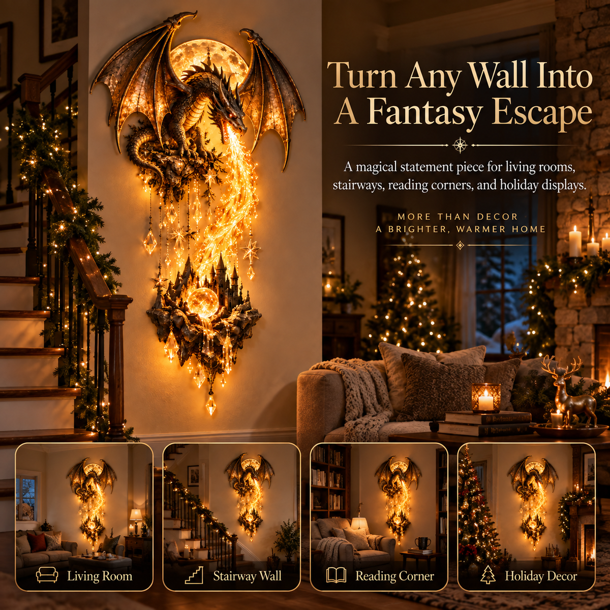 Last Day 49% OFF – 🐉 Dragonfire Moonlight Wall Lamp | Enchanted Fantasy Castle Decor