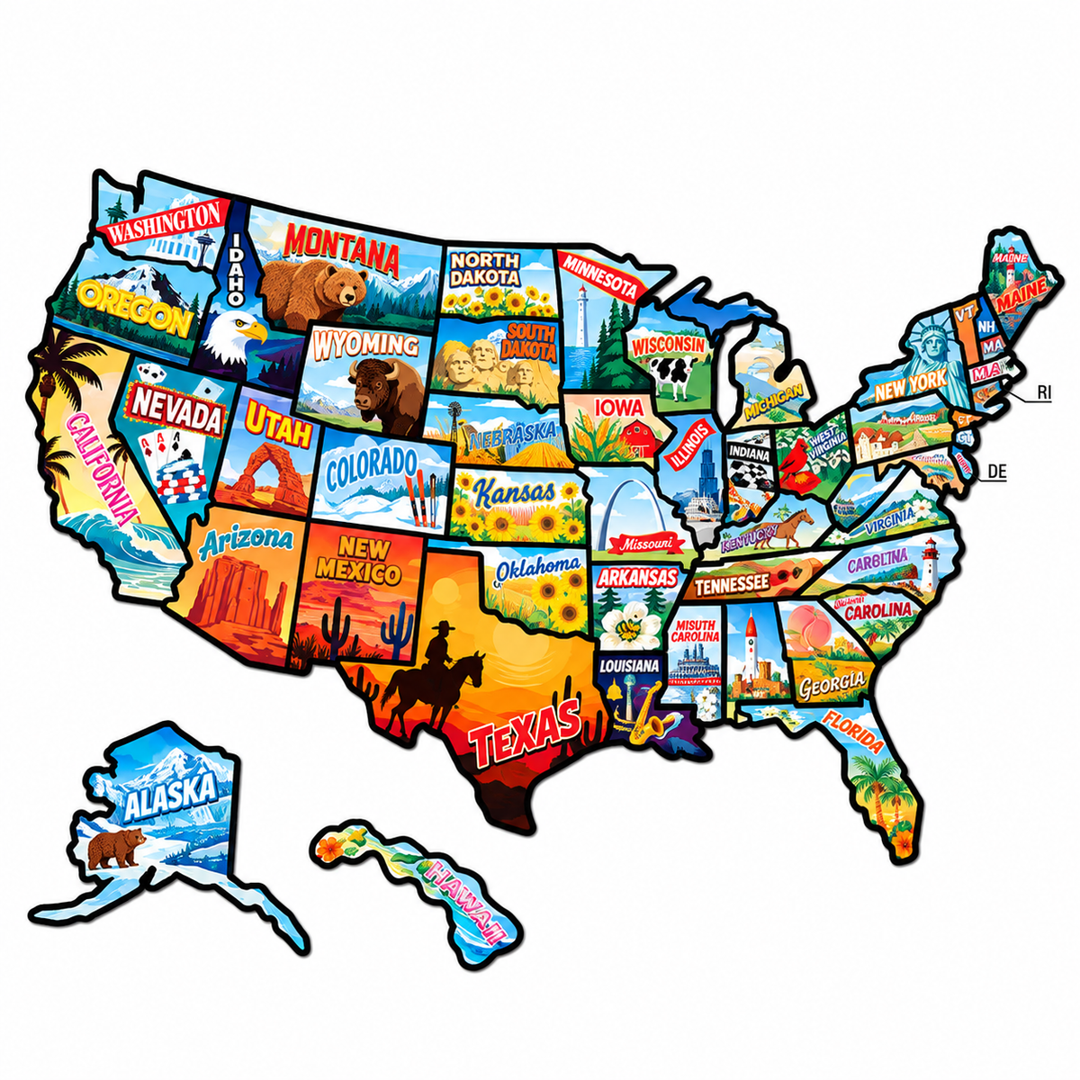 🔥🗺️RV State Sticker Travel Map—Document Your American Adventures in Style