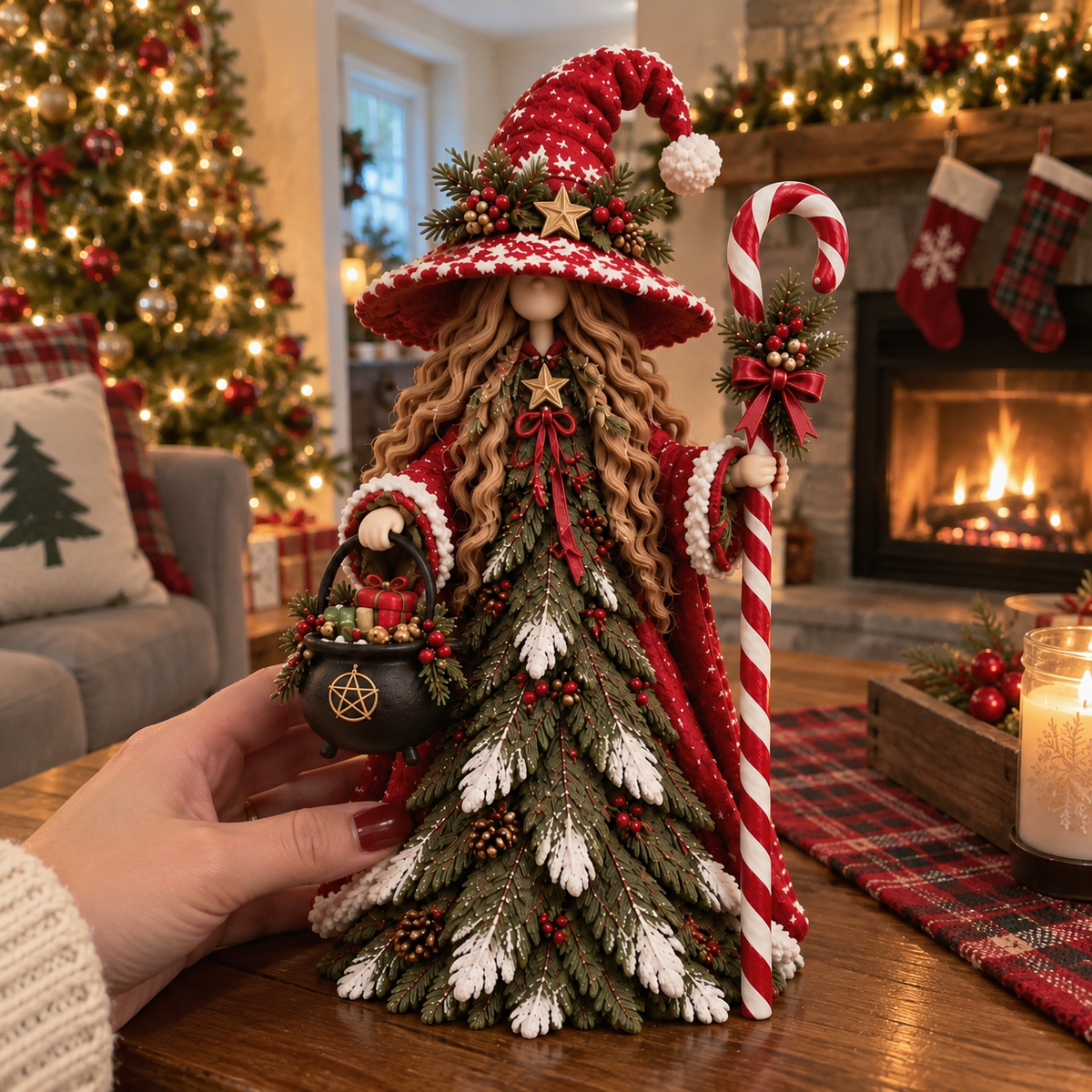 🎄 Christmas Enchanted Trio Figurine Set – Snowman, Santa & Winter Witch Decor ✨