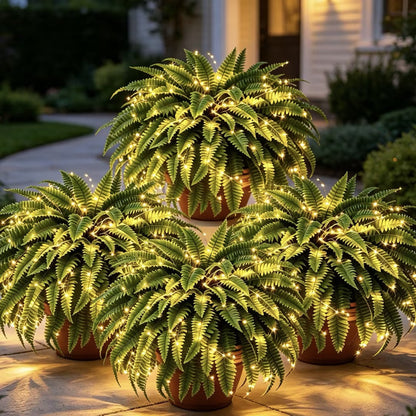 ☀️ Glowing Artificial Boston Fern – Zero-Watering Lighted Porch & Home Decor