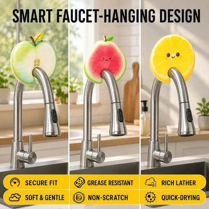 🍑💧 Compressed Cellulose Sponges - 3-Pack Fruit-Shaped Natural Pop-Up Kitchen Sponges🧽