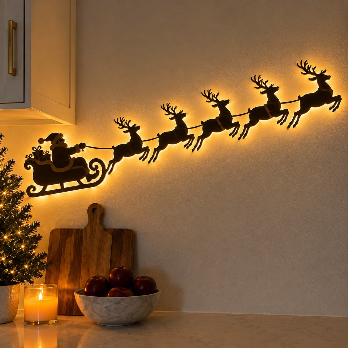 🦌✨Santa & 6 Reindeer LED Wall Décor – Peel, Press & Glow